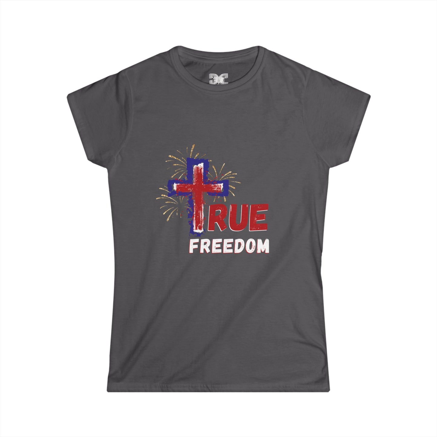 Jesus True Freedom: Women's Softstyle Tee - Patriotic Christian Gift, God And Country, Faith Freedom, Religious Patriot, Christian 4th of July, Conservative G, True Patriots