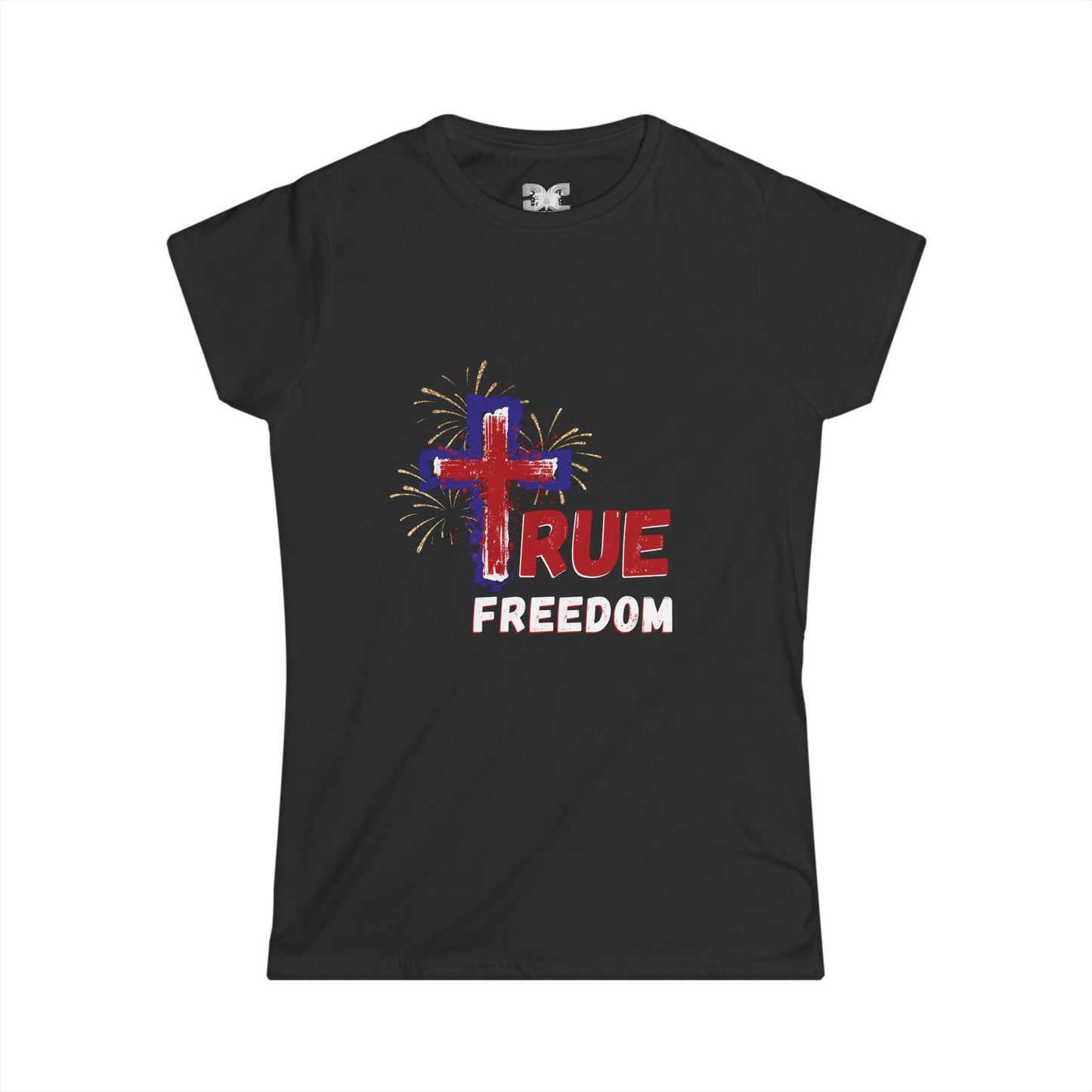 Jesus True Freedom: Women's Softstyle Tee - Patriotic Christian Gift, God And Country, Faith Freedom, Religious Patriot, Christian 4th of July, Conservative G, True Patriots